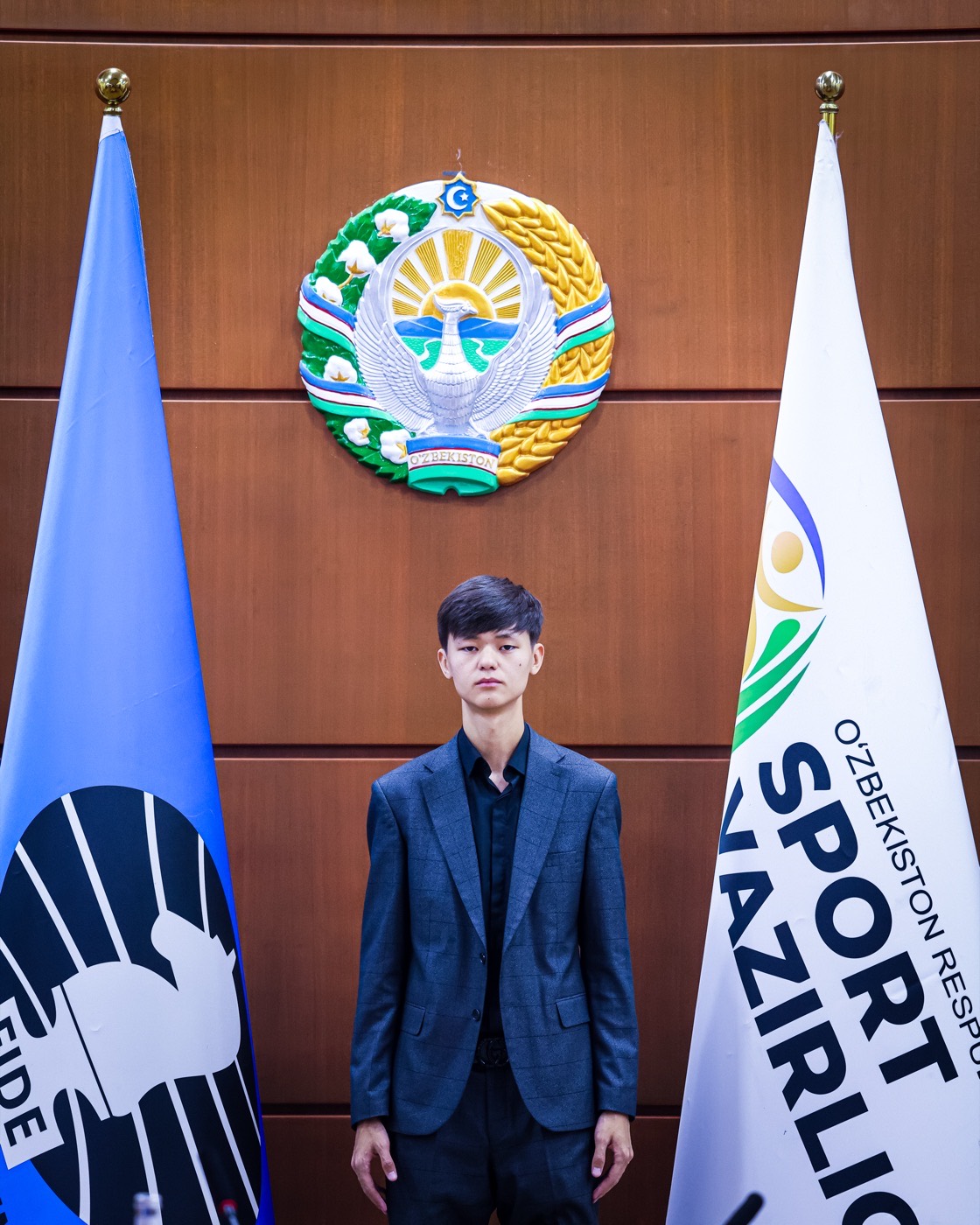Mukhammadbobur Makhmarayimov representing Uzbekistan as a FIDE Arbiter